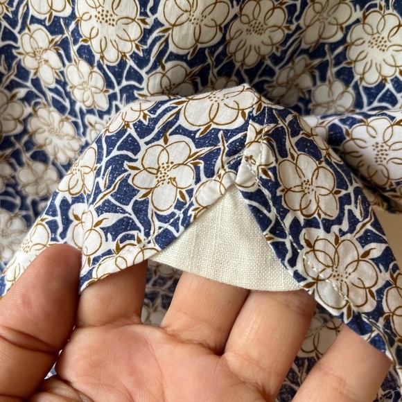 Serge Blanco Sz XL Floral Beige Navy Long Sleeve Shirt Classic Fit Italian - Picture 6 of 7